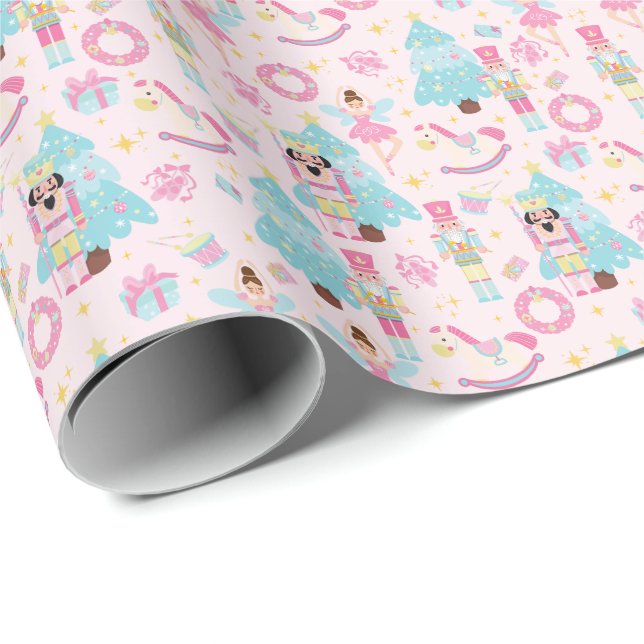 Papel De Regalo Navidades rosados, bailarinas y chaquetas de nuece (Esquina del rollo)