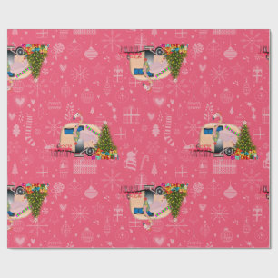 Papel De Regalo navidades rosados camper trailer flamingo santa