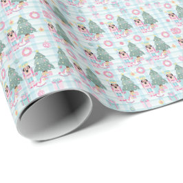 Papel De Regalo Navidades rosados Cute Gingham Nutcracker
