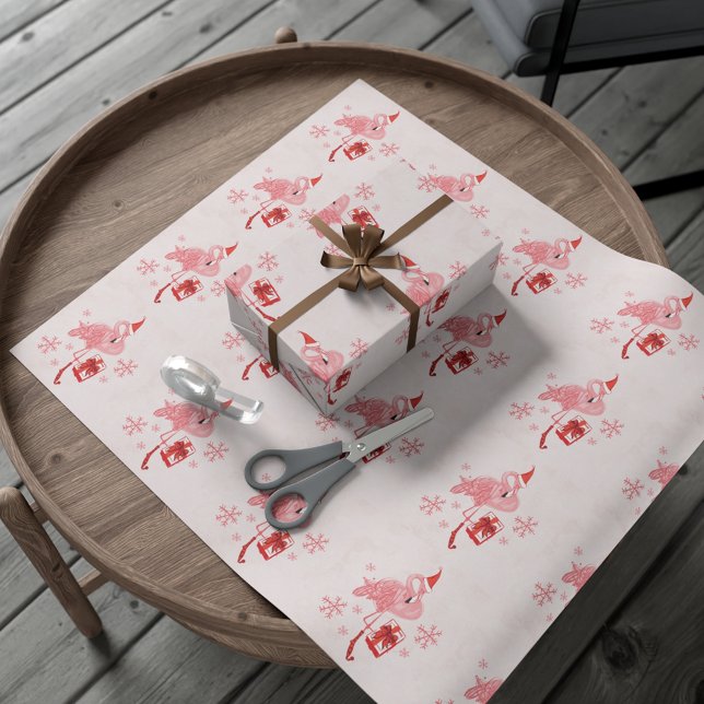 Papel De Regalo Navidades rosados de Flamingo Tropical Coast Beach (Pink Flamingo Tropical Coast Beach Christmas Wrapping Paper)