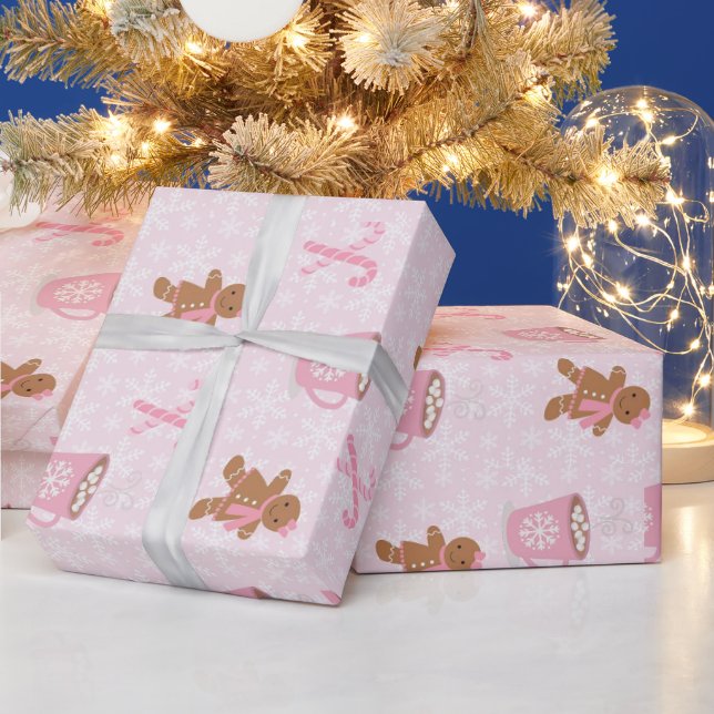 Papel De Regalo Navidades rosados de Gingerbread (Vacaciones)