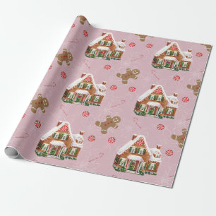 Papel De Regalo Navidades rosados de la casa de pan de jengibre co