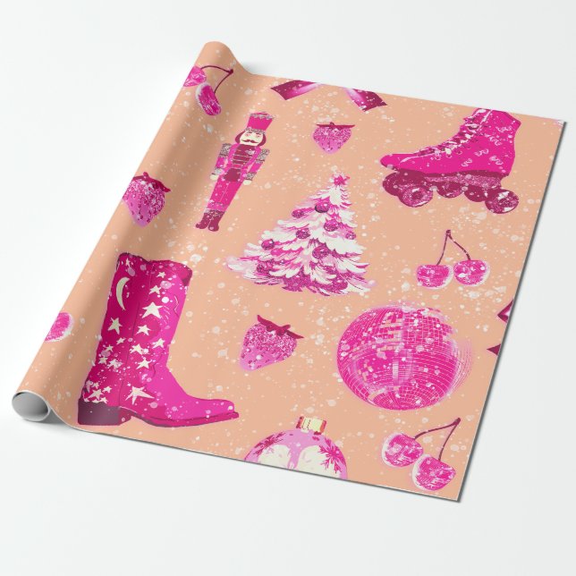 Papel De Regalo Navidades rosados de la cuidad de las niñas (Desenrollado)