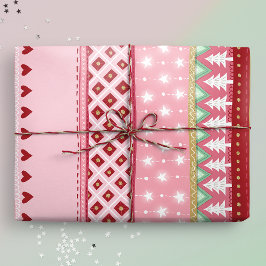 Papel De Regalo Navidades rosados de rayas alegres