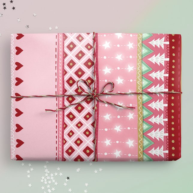 Papel De Regalo Navidades rosados de rayas alegres (Gift mockap)