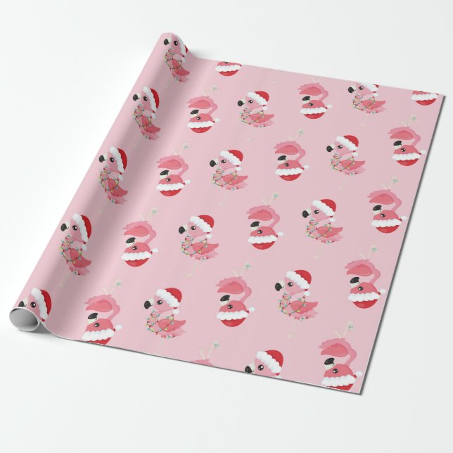 Papel De Regalo Navidades rosados de Santa Flamingo envolviendo pa (Desenrollado)