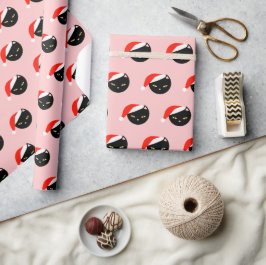 Papel De Regalo Navidades rosados del patrón Santa Red de gato neg