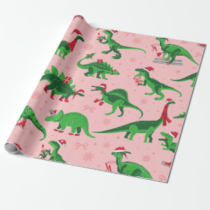 Papel De Regalo navidades rosados dinosaurios estegosaurus tricera