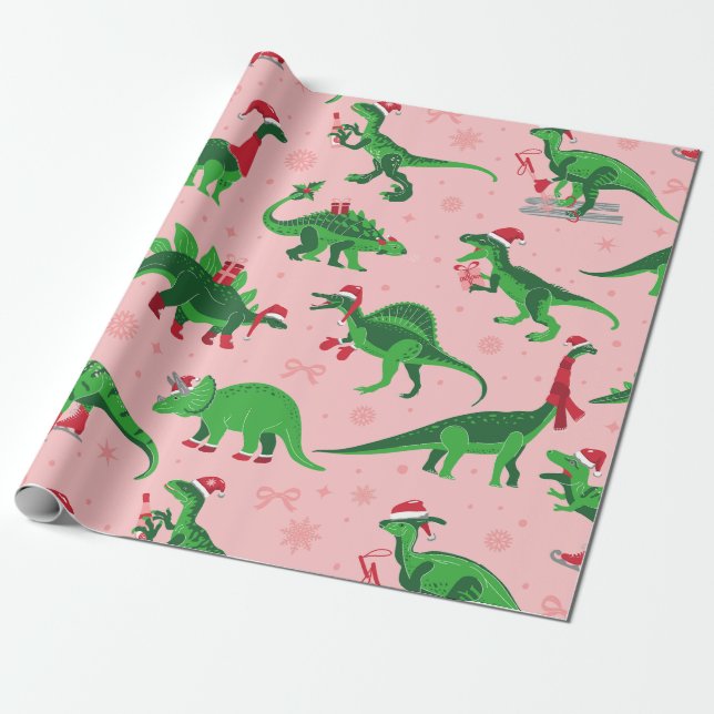 Papel De Regalo navidades rosados dinosaurios estegosaurus tricera (Desenrollado)