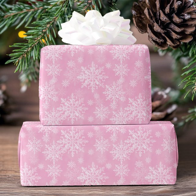 Papel De Regalo Navidades rosados elegante y moderno (Elegant Modern Snowflake Pattern Pink Christmas Wrapping Paper)