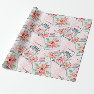 Papel De Regalo Navidades rosados Flores de Poinsettia