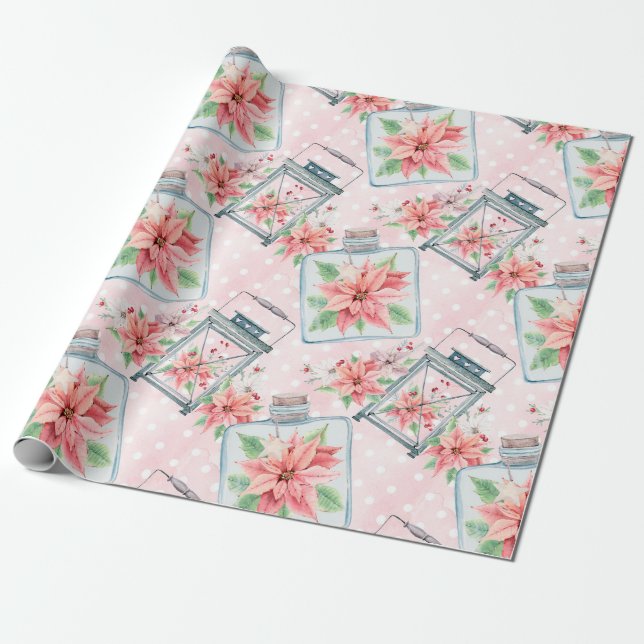 Papel De Regalo Navidades rosados Flores de Poinsettia (Desenrollado)