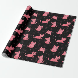 Papel De Regalo Navidades rosados gatos en negro