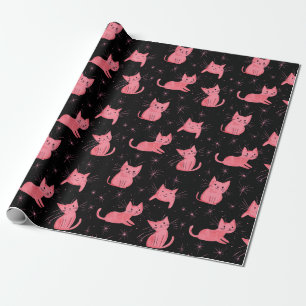 Papel De Regalo Navidades rosados gatos en negro