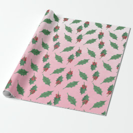 Papel De Regalo Navidades rosados Green Holly Red Berries Holiday