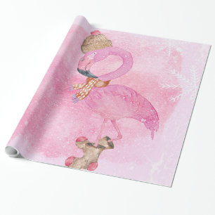 Papel De Regalo Navidades rosados lindo Ave Flamingo