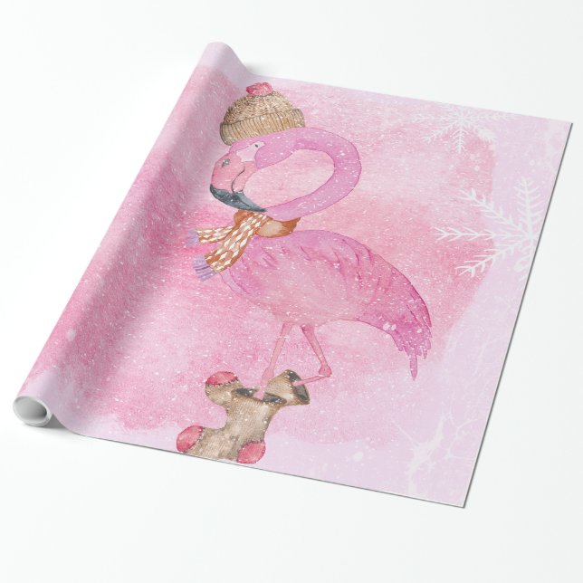 Papel De Regalo Navidades rosados lindo Ave Flamingo (Desenrollado)