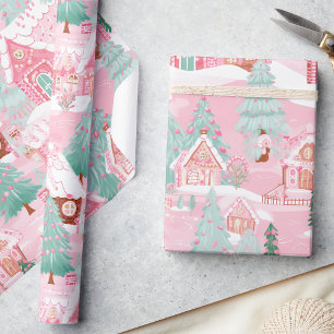 Papel De Regalo Navidades rosados pasteles Casas de pan de jengibr
