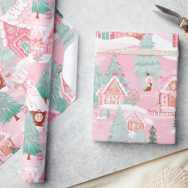 Papel De Regalo Navidades rosados pasteles Casas de pan de jengibr