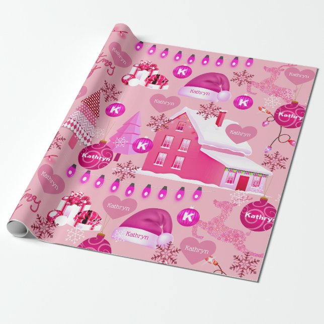 Papel De Regalo Navidades rosados personalizados (Desenrollado)