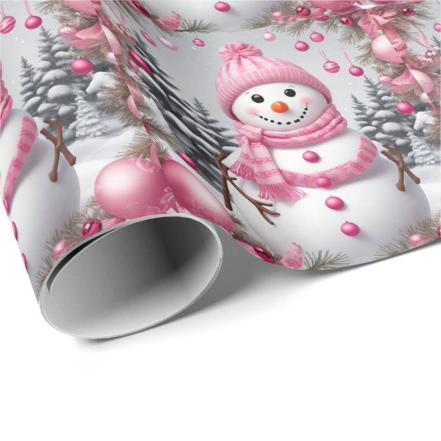 Papel De Regalo Navidades rosados personalizados Snowman (Esquina del rollo)