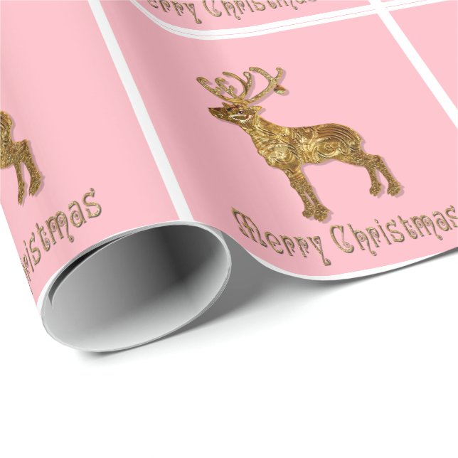 Papel De Regalo Navidades rosados renos brillantes (Esquina del rollo)