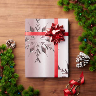 Papel De Regalo Navidades rosados Rosas Copos de nieve