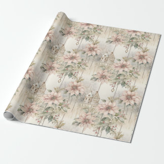 Papel De Regalo Navidades rosados Sueños de Poinsettia