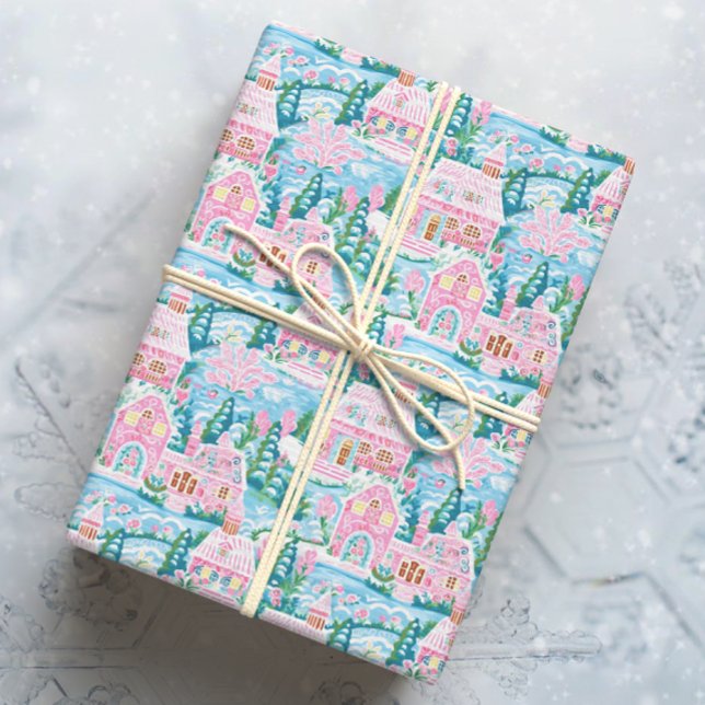 Papel De Regalo Navidades rosados y azules nevados en la ciudad de (Subido por el creador)