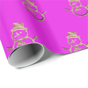 Papel De Regalo Navidades rosados y de oro en el patrón de muñeco 