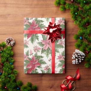 Papel De Regalo Navidades rosados y rojos Poinsettias