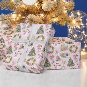 Papel De Regalo Navidades rosados y verdes adormidera