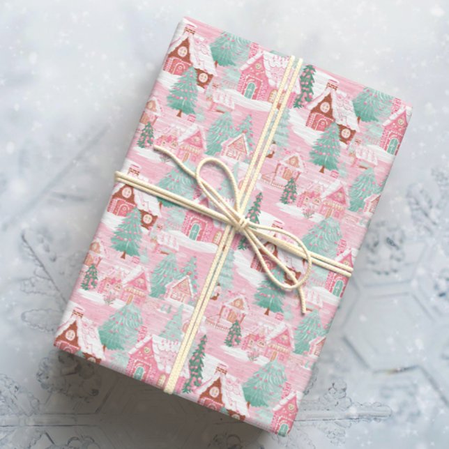 Papel De Regalo Navidades rosados y verdes en la ciudad de Gingerb (Subido por el creador)