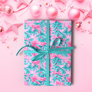 Papel De Regalo Navidades rosas y de menta Boughes y ornamentos