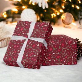 Papel De Regalo Navidades rusos con un patrón de acuarela rojo flo