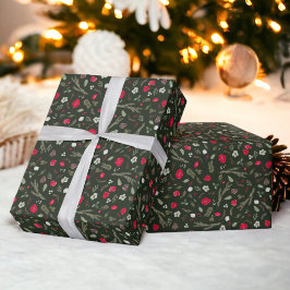 Papel De Regalo Navidades rusos con un patrón de acuarela rojo flo