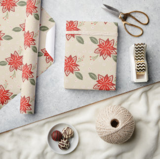 Papel De Regalo Navidades rusos de arte popular Poinsettia Floral