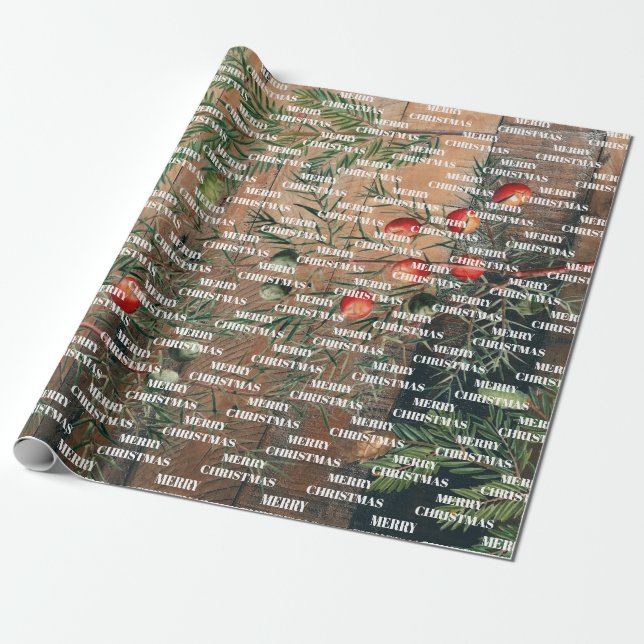 Papel De Regalo Navidades Rustic Wood Feliz Navidad (Desenrollado)