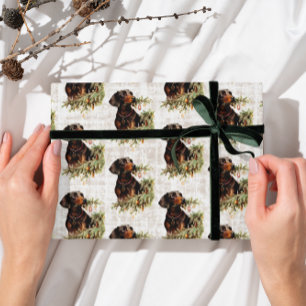 Papel De Regalo Navidades Rústicos de Perro de Dachshund