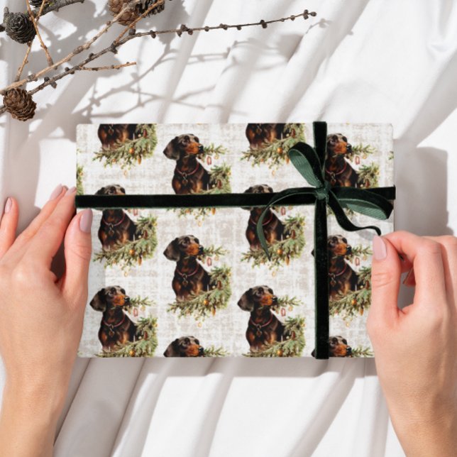 Papel De Regalo Navidades Rústicos de Perro de Dachshund (Subido por el creador)