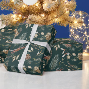 Papel De Regalo Navidades Rústicos de Pinecone y Evergreen
