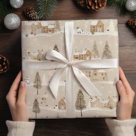 Papel De Regalo Navidades Rústicos Marrones Aldea de Invierno