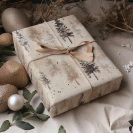 Papel De Regalo Navidades Rústicos Marrones Árbol De Pino De Invie