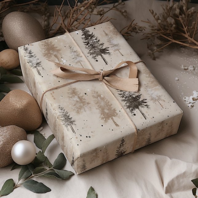 Papel De Regalo Navidades Rústicos Marrones Árbol De Pino De Invie (Subido por el creador)