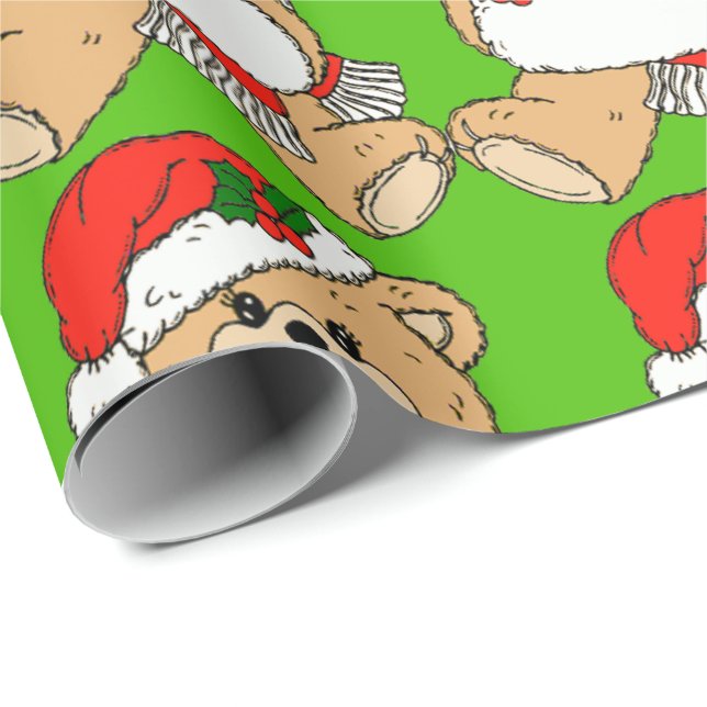 Papel De Regalo Navidades Santa Bear con Gorra Rojo (Esquina del rollo)