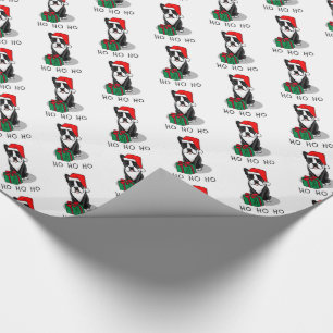 Papel De Regalo Navidades Santa Boston Terrier (negro)