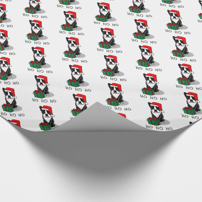 Papel De Regalo Navidades Santa Boston Terrier (negro) (Esquina)