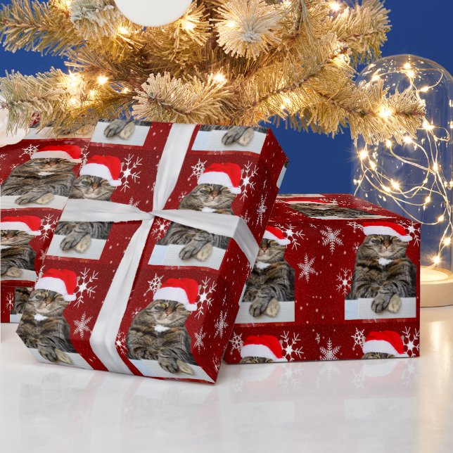 Papel De Regalo Navidades Santa Cat Humbug Foto Red Snowflake (Vacaciones)