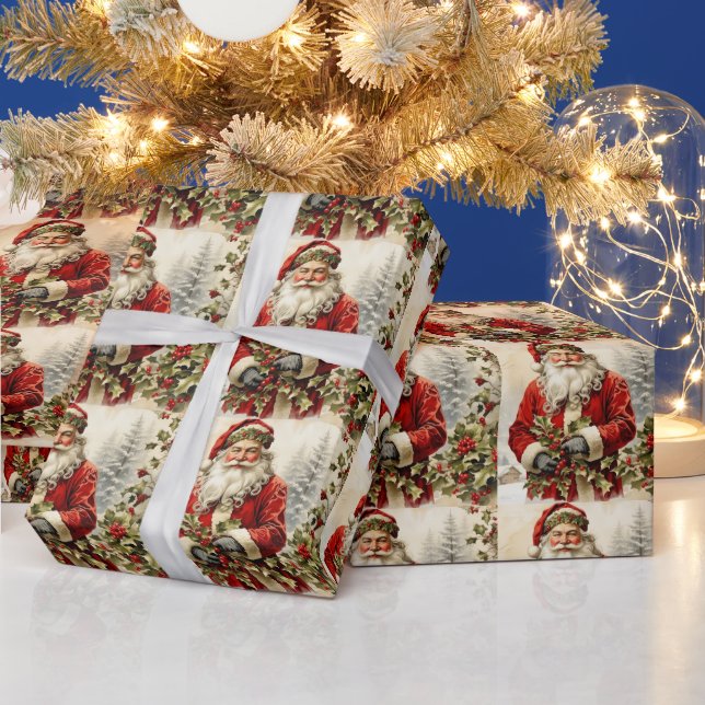 Papel De Regalo Navidades Santa Claus con Holly Berry (Vacaciones)