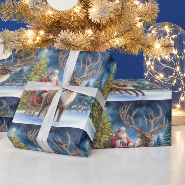 Papel De Regalo Navidades Santa Claus y Reindeer AI (Vacaciones)